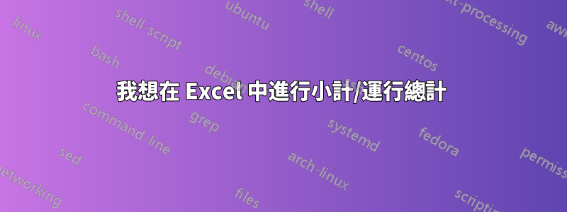 我想在 Excel 中進行小計/運行總計