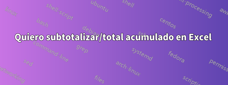 Quiero subtotalizar/total acumulado en Excel