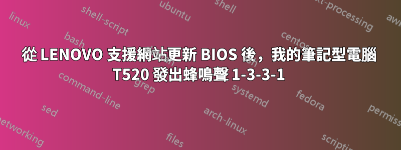 從 LENOVO 支援網站更新 BIOS 後，我的筆記型電腦 T520 發出蜂鳴聲 1-3-3-1