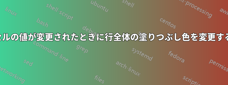 セルの値が変更されたときに行全体の塗りつぶし色を変更する