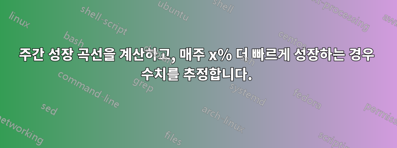 주간 성장 곡선을 계산하고, 매주 x% 더 빠르게 성장하는 경우 수치를 추정합니다.