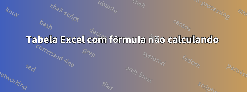 Tabela Excel com fórmula não calculando