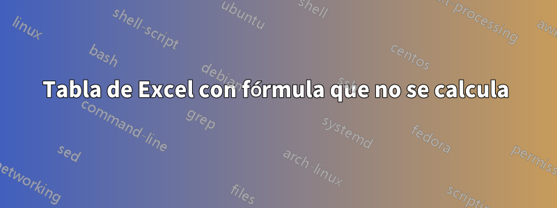 Tabla de Excel con fórmula que no se calcula