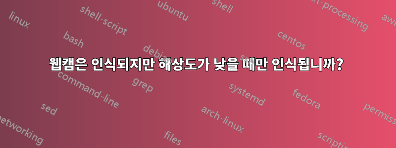 웹캠은 인식되지만 해상도가 낮을 ​​때만 인식됩니까?