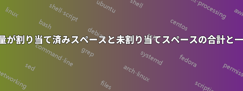 ディスク容量が割り当て済みスペースと未割り当てスペースの合計と一致しません