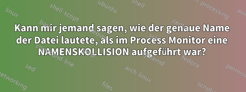 Kann mir jemand sagen, wie der genaue Name der Datei lautete, als im Process Monitor eine NAMENSKOLLISION aufgeführt war?