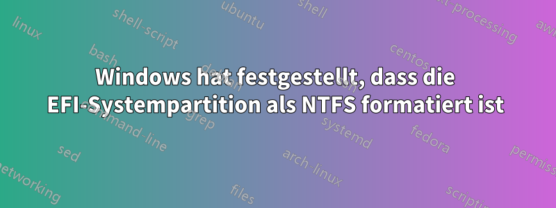 Windows hat festgestellt, dass die EFI-Systempartition als NTFS formatiert ist