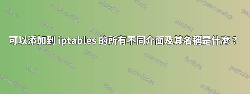 可以添加到 iptables 的所有不同介面及其名稱是什麼？