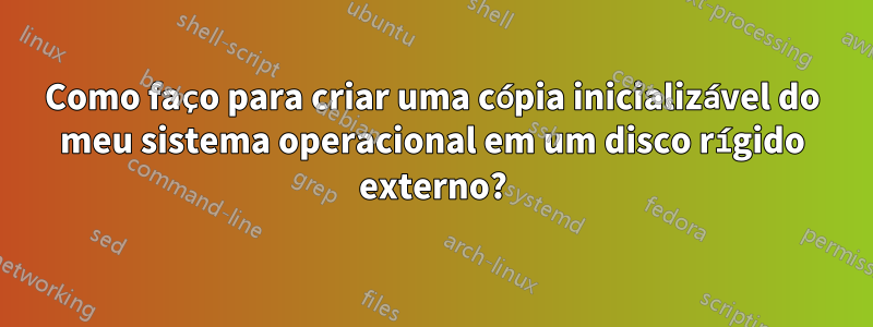 Como faço para criar uma cópia inicializável do meu sistema operacional em um disco rígido externo?