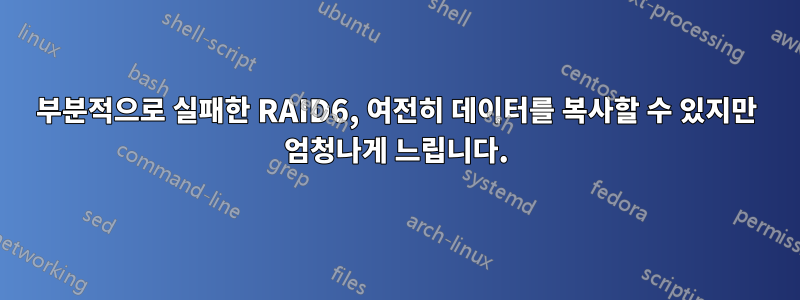 부분적으로 실패한 RAID6, 여전히 데이터를 복사할 수 있지만 엄청나게 느립니다.