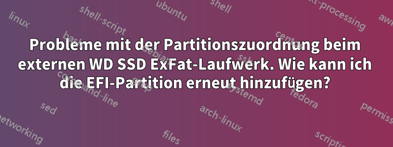 Probleme mit der Partitionszuordnung beim externen WD SSD ExFat-Laufwerk. Wie kann ich die EFI-Partition erneut hinzufügen?