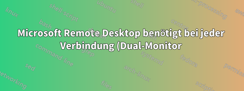 Microsoft Remote Desktop benötigt bei jeder Verbindung (Dual-Monitor) bis zu einer Minute zum Neuanordnen von Fenstern/Taskleiste.
