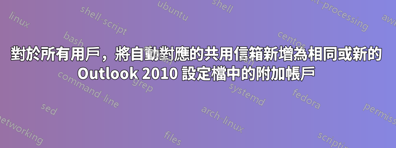 對於所有用戶，將自動對應的共用信箱新增為相同或新的 Outlook 2010 設定檔中的附加帳戶