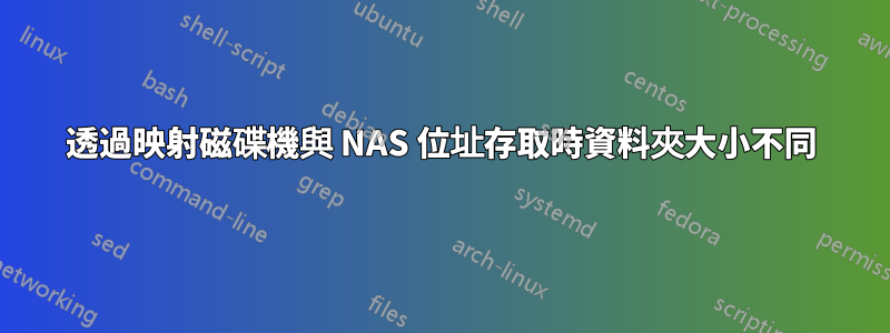 透過映射磁碟機與 NAS 位址存取時資料夾大小不同