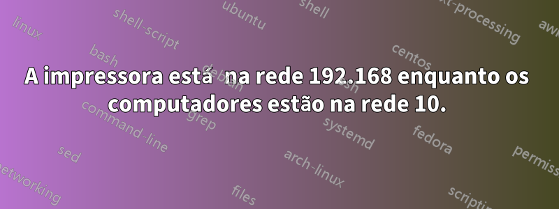 A impressora está na rede 192.168 enquanto os computadores estão na rede 10.