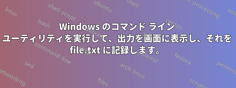 Windows のコマンド ライン ユーティリティを実行して、出力を画面に表示し、それを file.txt に記録します。