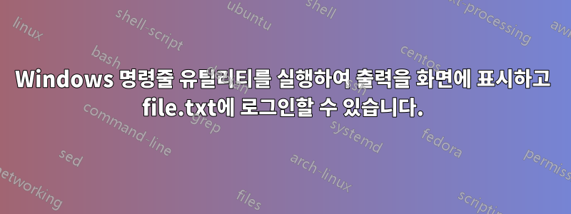 Windows 명령줄 유틸리티를 실행하여 출력을 화면에 표시하고 file.txt에 로그인할 수 있습니다.