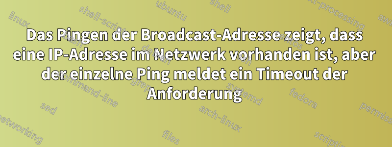 Das Pingen der Broadcast-Adresse zeigt, dass eine IP-Adresse im Netzwerk vorhanden ist, aber der einzelne Ping meldet ein Timeout der Anforderung