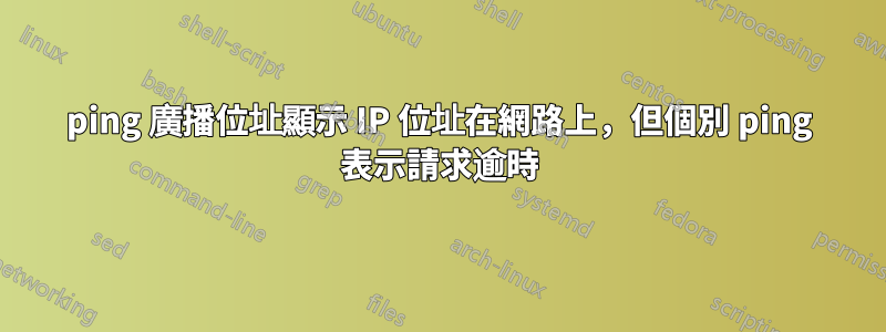 ping 廣播位址顯示 IP 位址在網路上，但個別 ping 表示請求逾時