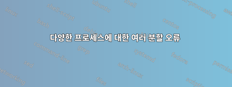 다양한 프로세스에 대한 여러 분할 오류