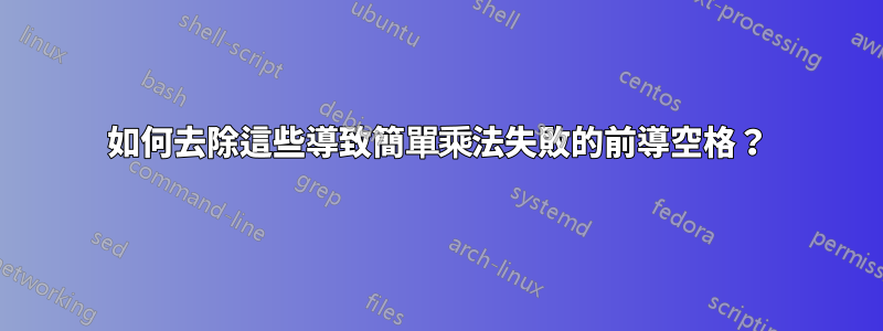 如何去除這些導致簡單乘法失敗的前導空格？