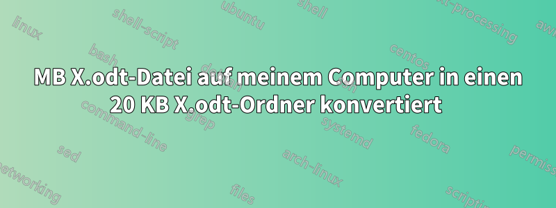 100 MB X.odt-Datei auf meinem Computer in einen 20 KB X.odt-Ordner konvertiert