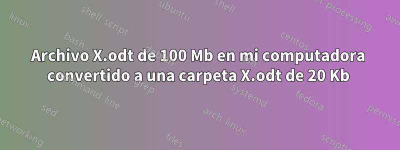 Archivo X.odt de 100 Mb en mi computadora convertido a una carpeta X.odt de 20 Kb