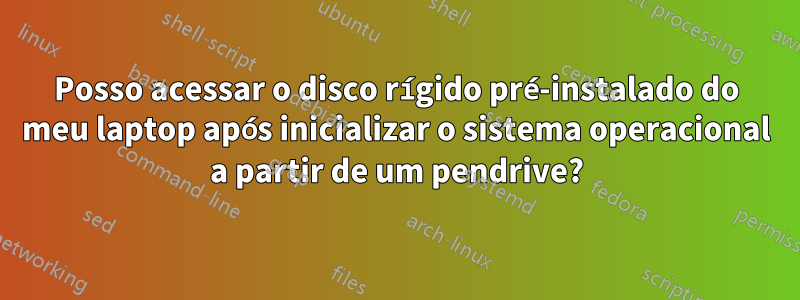 Posso acessar o disco rígido pré-instalado do meu laptop após inicializar o sistema operacional a partir de um pendrive?