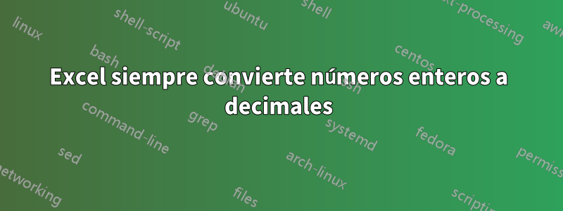 Excel siempre convierte números enteros a decimales