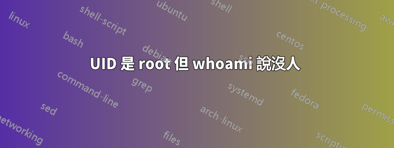 UID 是 root 但 whoami 說沒人