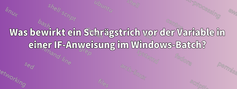 Was bewirkt ein Schrägstrich vor der Variable in einer IF-Anweisung im Windows-Batch?