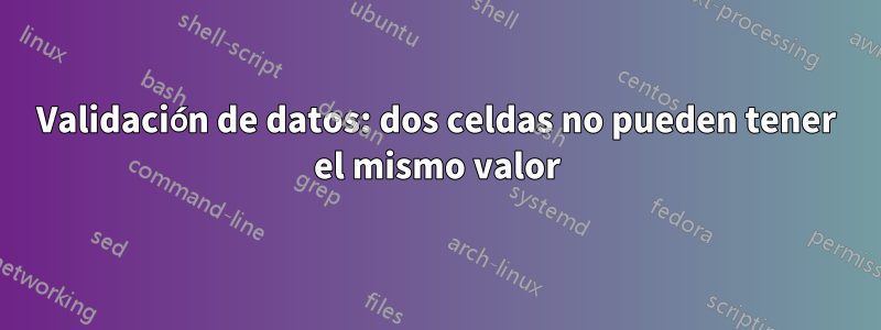 Validación de datos: dos celdas no pueden tener el mismo valor