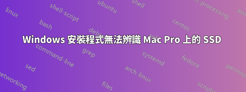 Windows 安裝程式無法辨識 Mac Pro 上的 SSD