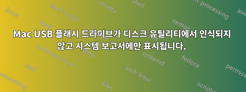 Mac USB 플래시 드라이브가 디스크 유틸리티에서 인식되지 않고 시스템 보고서에만 표시됩니다.