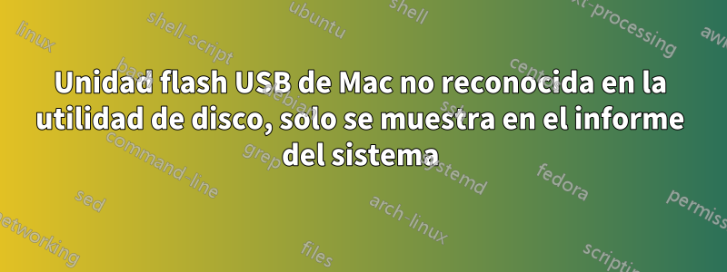 Unidad flash USB de Mac no reconocida en la utilidad de disco, solo se muestra en el informe del sistema