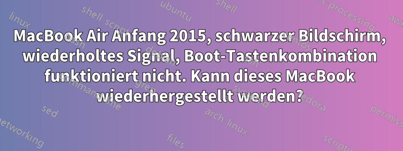 MacBook Air Anfang 2015, schwarzer Bildschirm, wiederholtes Signal, Boot-Tastenkombination funktioniert nicht. Kann dieses MacBook wiederhergestellt werden?