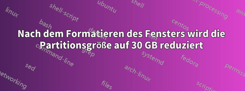 Nach dem Formatieren des Fensters wird die Partitionsgröße auf 30 GB reduziert