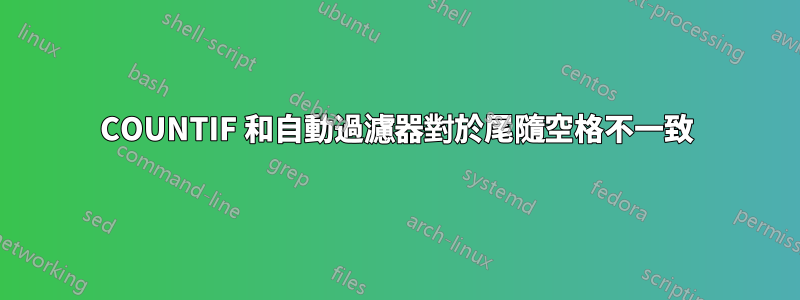 COUNTIF 和自動過濾器對於尾隨空格不一致