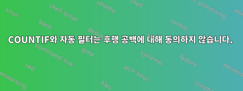 COUNTIF와 자동 필터는 후행 공백에 대해 동의하지 않습니다.