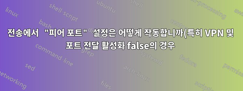 전송에서 "피어 포트" 설정은 어떻게 작동합니까(특히 VPN 및 포트 전달 활성화 false의 경우)?