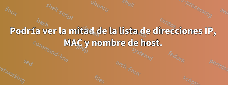 Podría ver la mitad de la lista de direcciones IP, MAC y nombre de host.