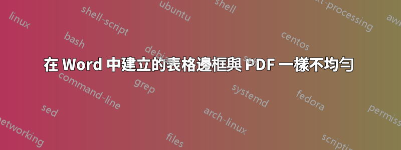 在 Word 中建立的表格邊框與 PDF 一樣不均勻
