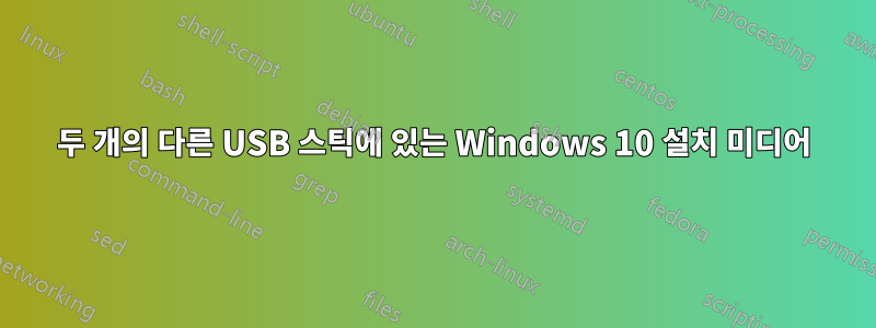 두 개의 다른 USB 스틱에 있는 Windows 10 설치 미디어