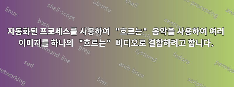 자동화된 프로세스를 사용하여 "흐르는" 음악을 사용하여 여러 이미지를 하나의 "흐르는" 비디오로 결합하려고 합니다.