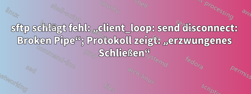 sftp schlägt fehl: „client_loop: send disconnect: Broken Pipe“; Protokoll zeigt: „erzwungenes Schließen“