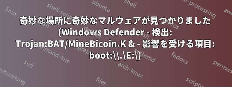 奇妙な場所に奇妙なマルウェアが見つかりました (Windows Defender - 検出: Trojan:BAT/MineBicoin.K & - 影響を受ける項目: boot:\\.\E:\)