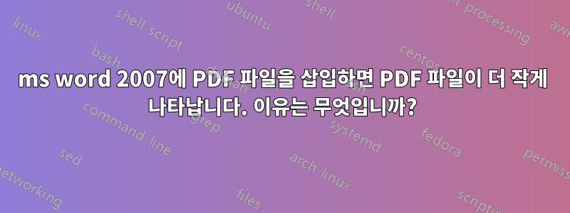 ms word 2007에 PDF 파일을 삽입하면 PDF 파일이 더 작게 나타납니다. 이유는 무엇입니까?