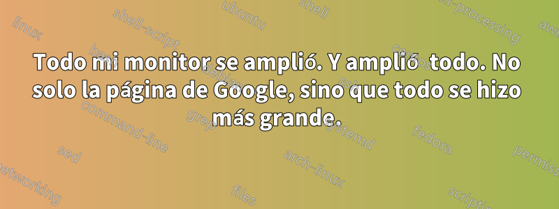 Todo mi monitor se amplió. Y amplió todo. No solo la página de Google, sino que todo se hizo más grande.