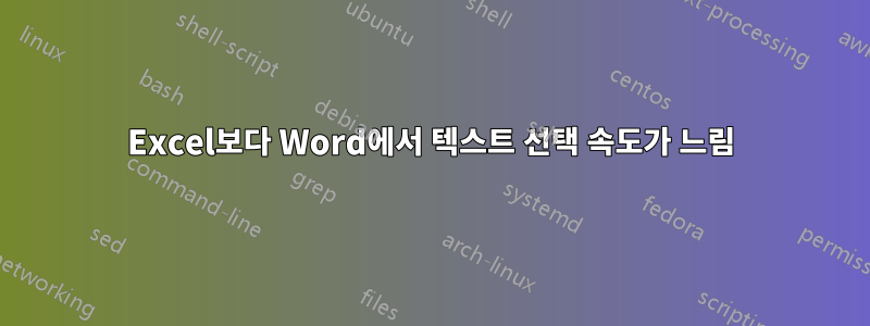 Excel보다 Word에서 텍스트 선택 속도가 느림