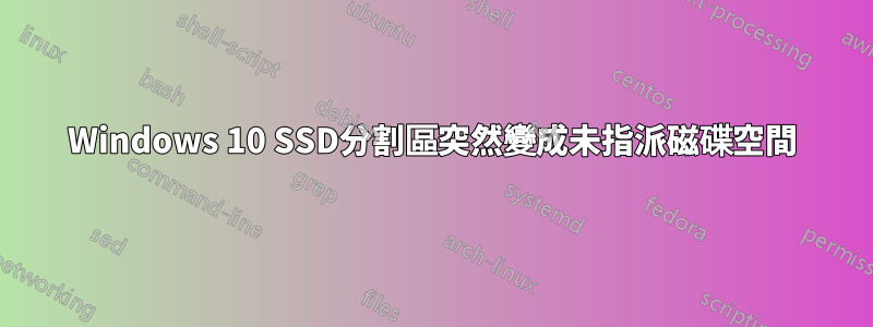 Windows 10 SSD分割區突然變成未指派磁碟空間